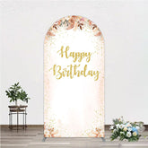 Lofaris Boho Happy Birthday Arch Backdrop Pampas Grass and Dried Flowers with Gold Glitter Rustic Floral Photo Prop